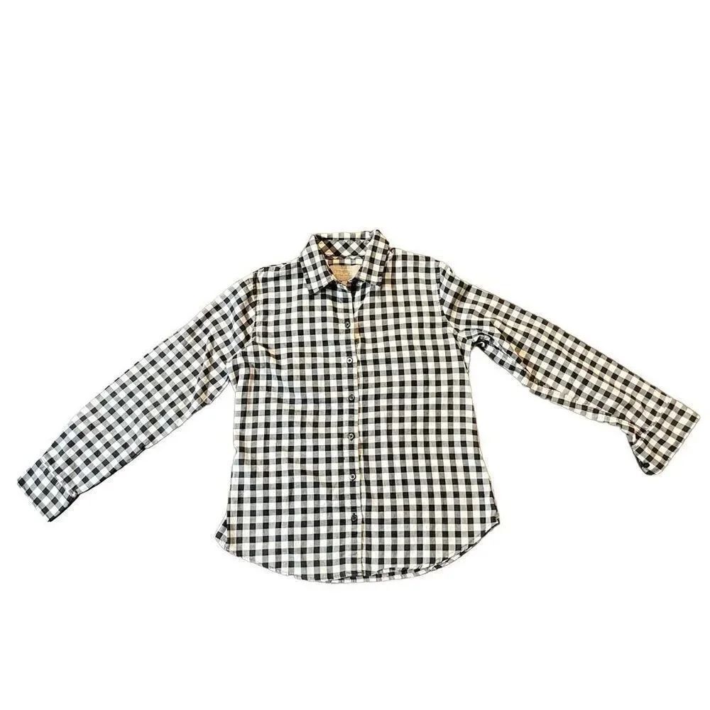 Banana Republic Soft Wash Shirt 100% Cotton Gray White Plaid Button Up Petite M